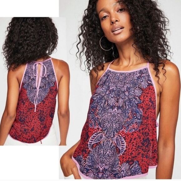 Free People Tops - Free People Halter Tank Top Break Red Purple Boho NWT Large